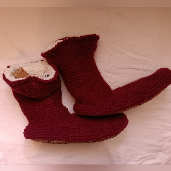 🆕MUK LUKS | SHEA INFUSED Sherpa Burgundy Knit Slipper Size Womens L-XL 8.5-11 - Picture 14 of 15